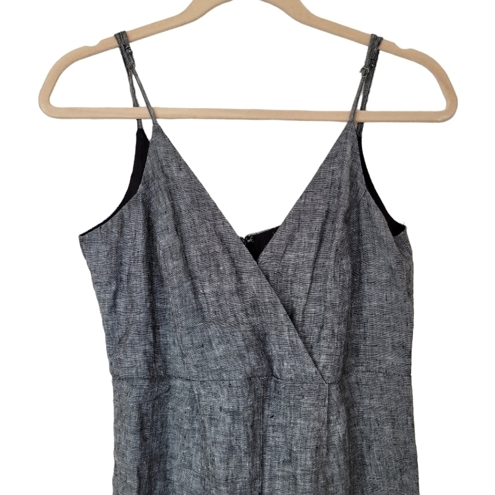 Tahari Gray Chambray Linen Sleeveless Wide Crop Leg Jumpsuit - Picture 4 of 10